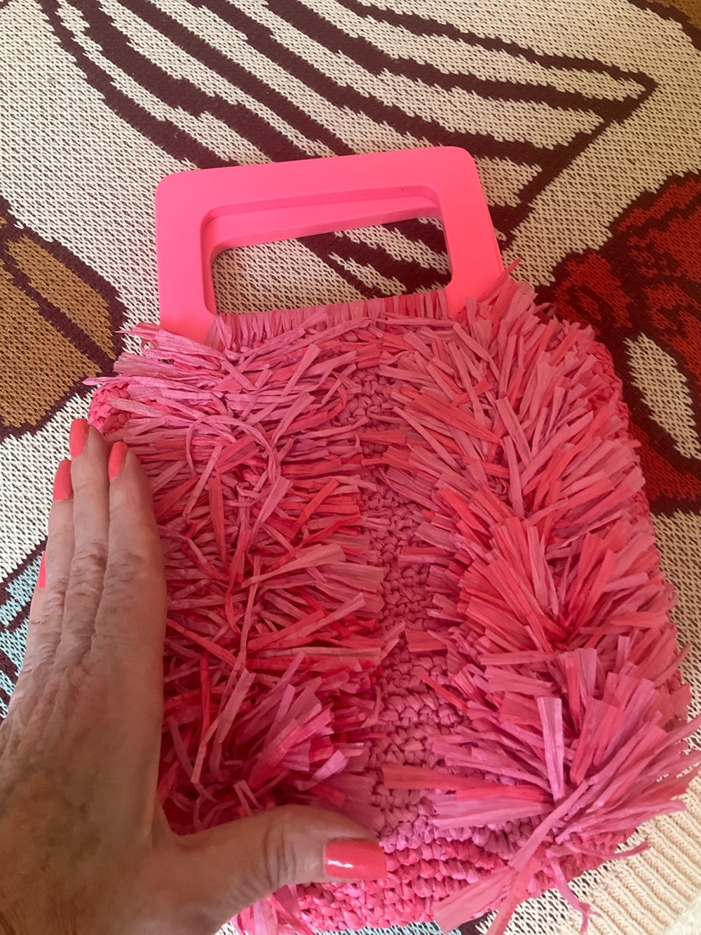 J. Crew. Sexy, Pink Raffia Fringe Mini Top-Handle Bag. Party, Club Perfect! - Picture 4 of 4